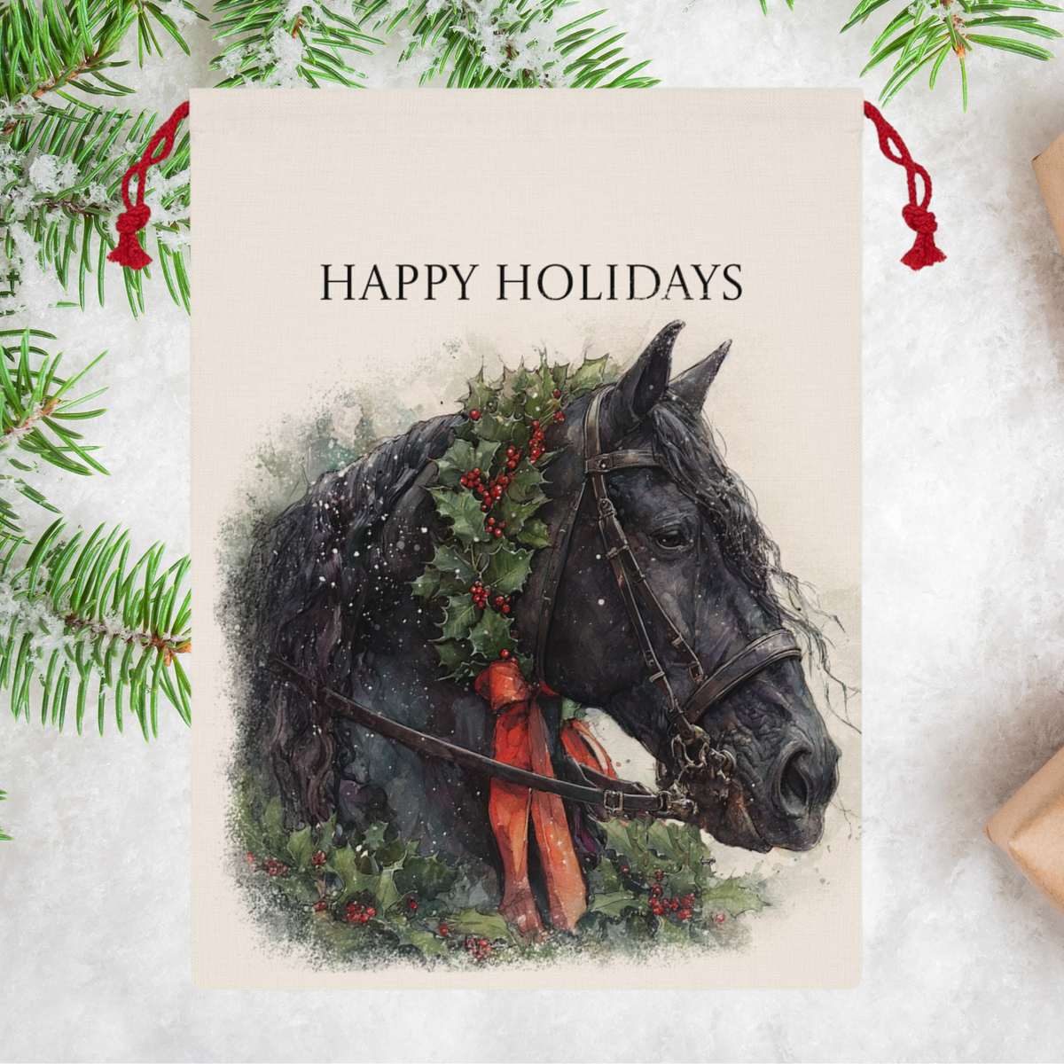 Friesian Horse Christmas Gift Bag – Large Holiday Santa Sack