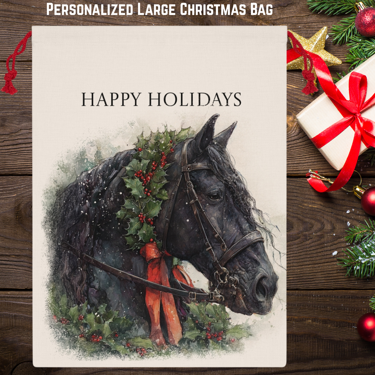 Friesian Horse Christmas Gift Bag – Large Holiday Santa Sack