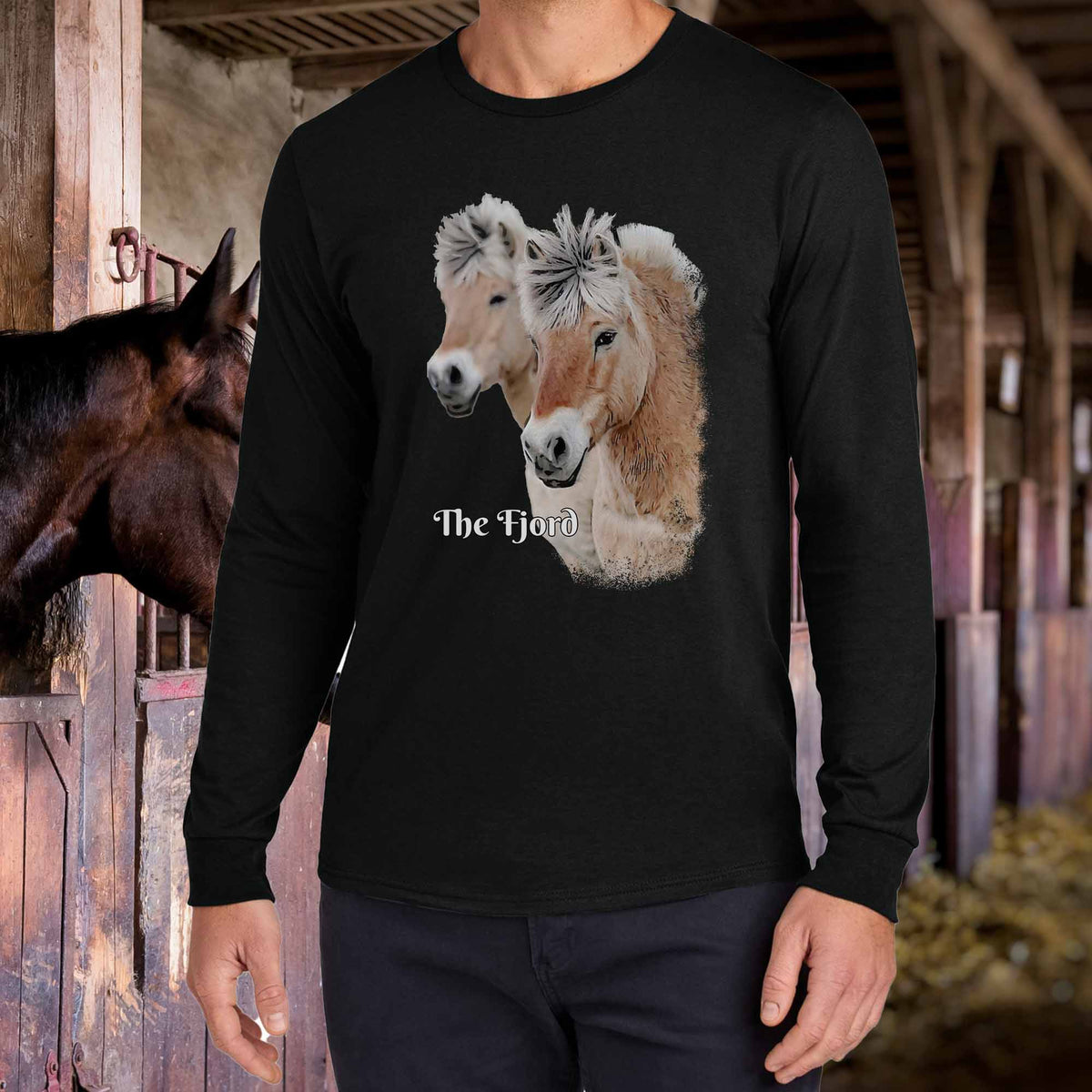 Fjord Horse Portrait Long Sleeve Shirt | Fjord Horses Illustration