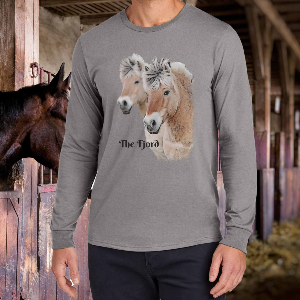 Fjord Horse Portrait Long Sleeve Shirt | Fjord Horses Illustration