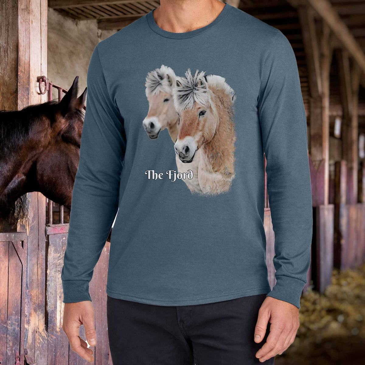 Fjord Horse Portrait Long Sleeve Shirt | Fjord Horses Illustration