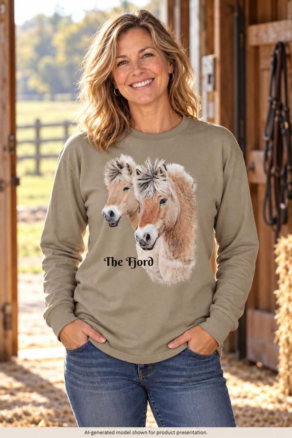 Fjord Horse Long Sleeve Shirt, Oversized Heavyweight Cotton Equestrian Tee