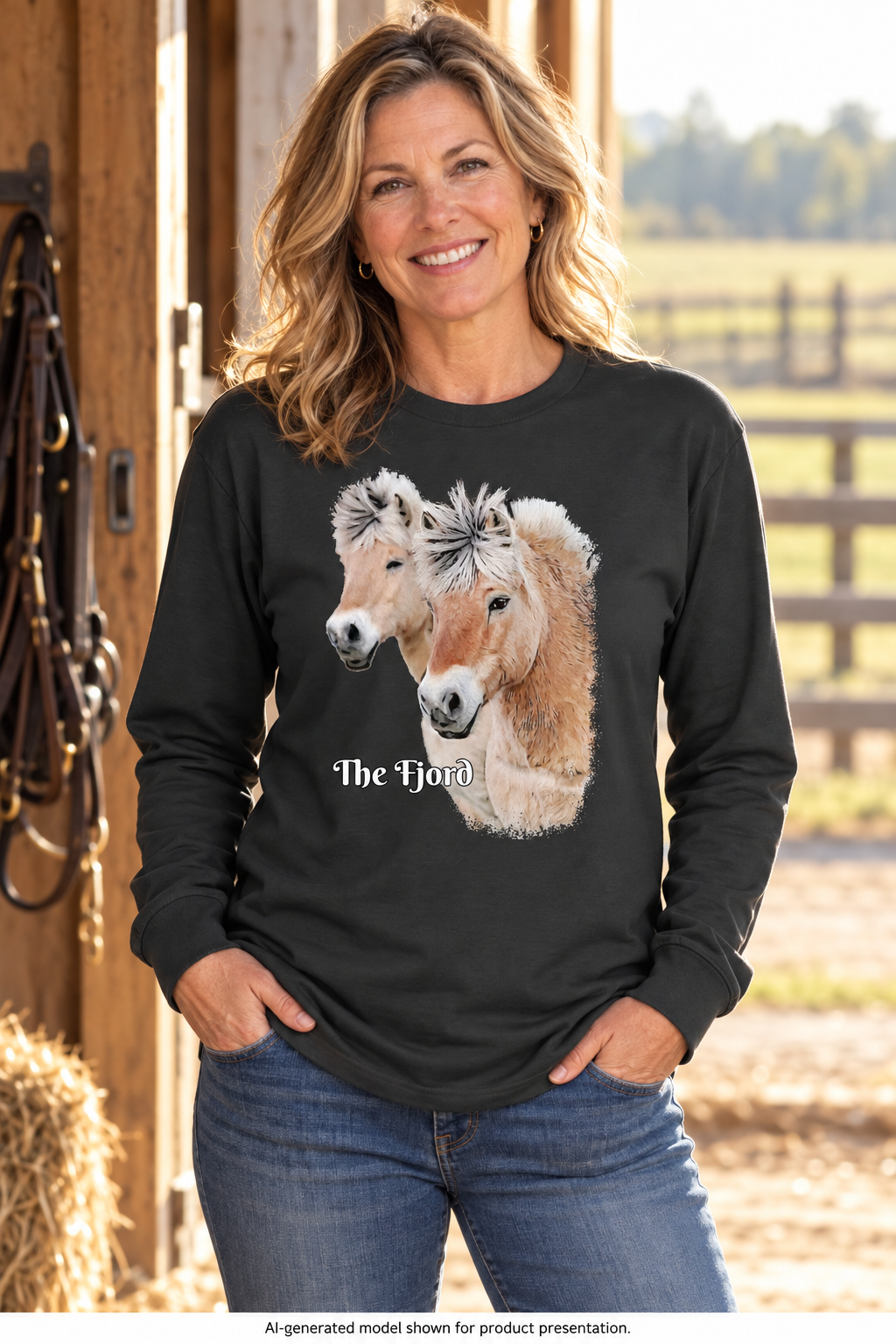 Fjord Horse Long Sleeve Shirt, Oversized Heavyweight Cotton Equestrian Tee