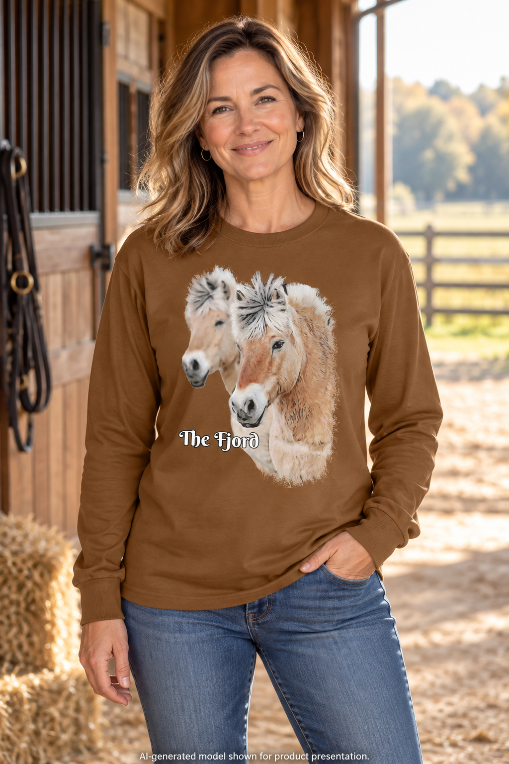 Fjord Horse Long Sleeve Shirt, Oversized Heavyweight Cotton Equestrian Tee