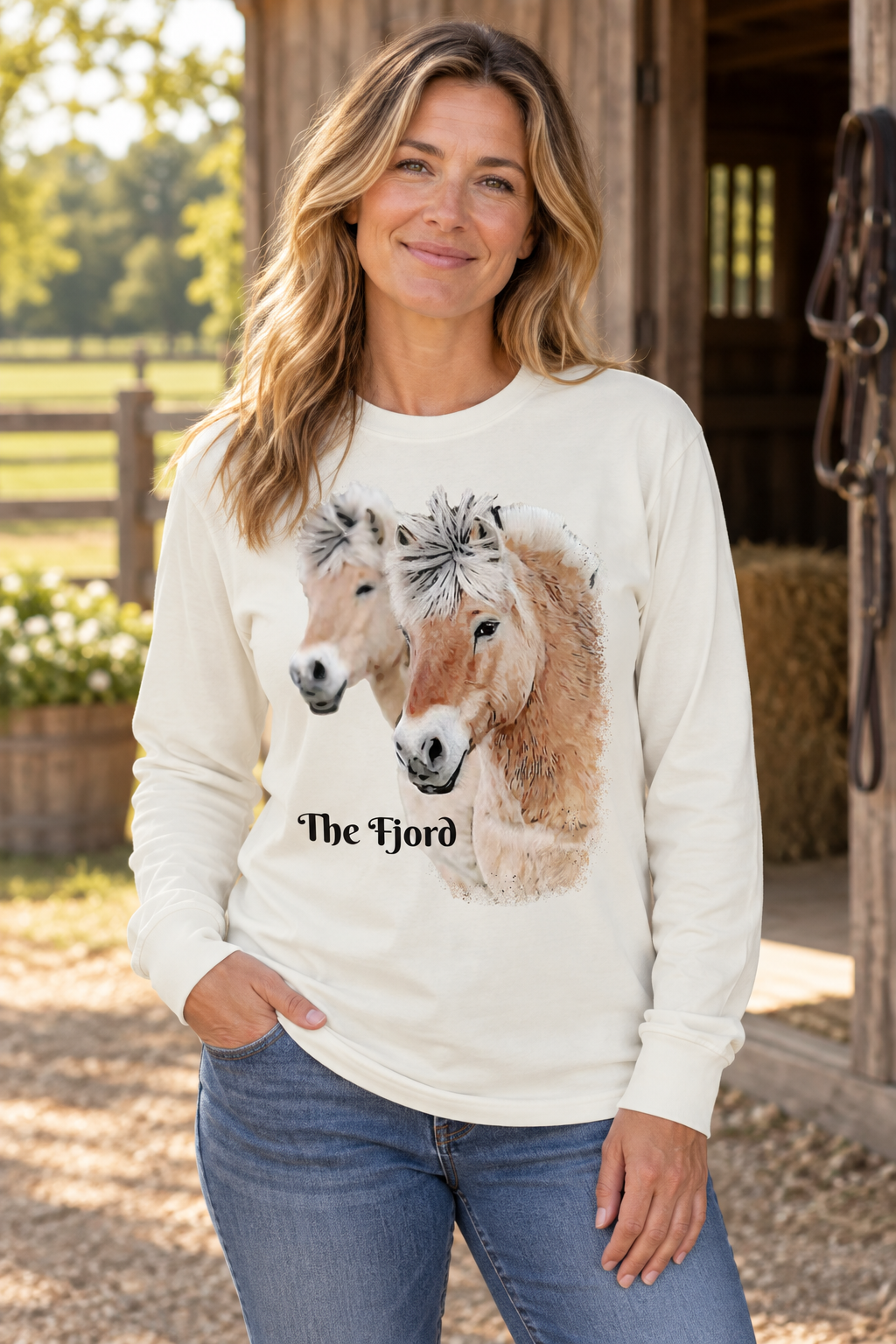 Fjord Horse Long Sleeve Shirt, Oversized Heavyweight Cotton Equestrian Tee