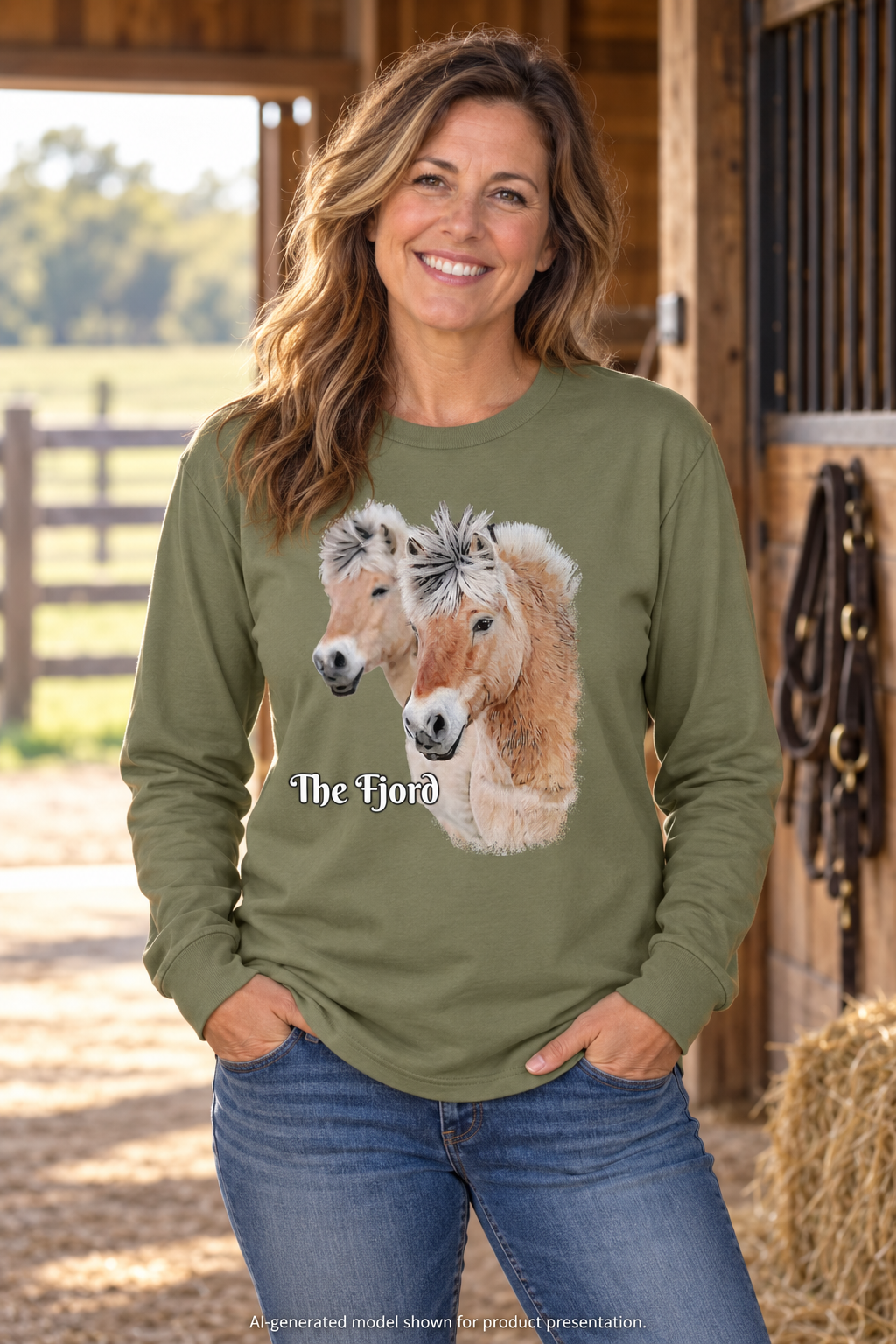 Fjord Horse Long Sleeve Shirt, Oversized Heavyweight Cotton Equestrian Tee