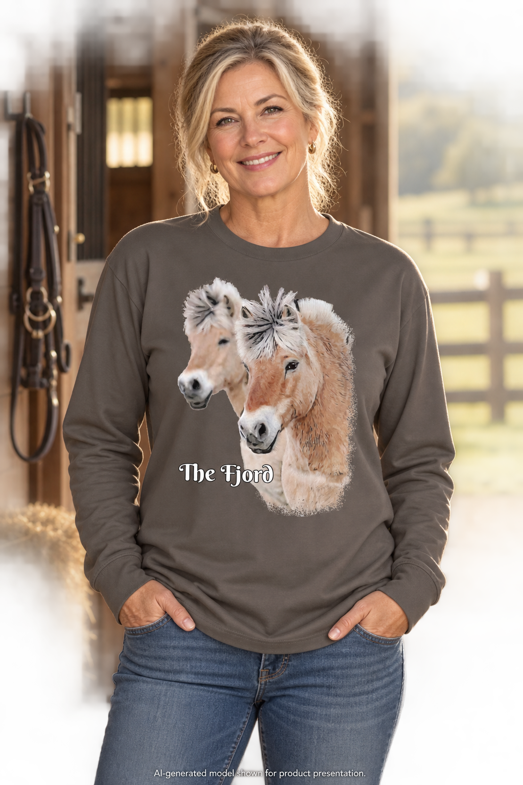 Fjord Horse Long Sleeve Shirt, Oversized Heavyweight Cotton Equestrian Tee
