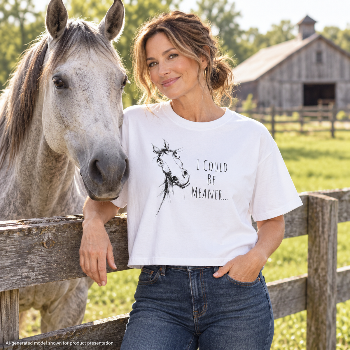 Funny Horse Women's Boxy Tee - " I could be meaner" - Crop Top Tee