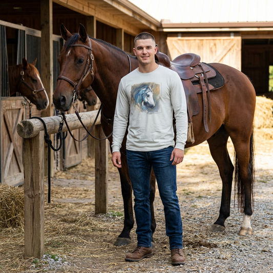 Pastel Drawing White Horse Long Sleeve Shirt | Equestrian Art