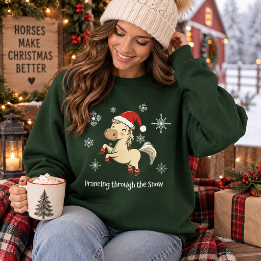 Prancing Through the Snow Horse Christmas Sweatshirt