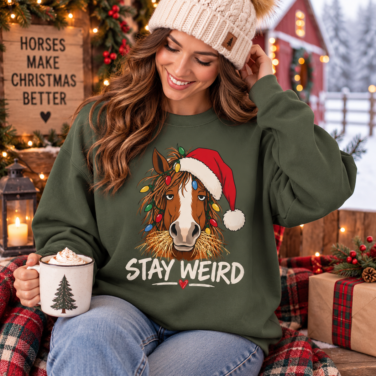Stay Weird Horse Christmas Sweatshirt - Funny Horse Holiday Shirt