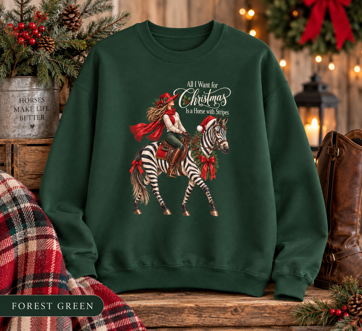 All I Want for Christmas Horse Sweatshirt – Funny Zebra Lover Gift