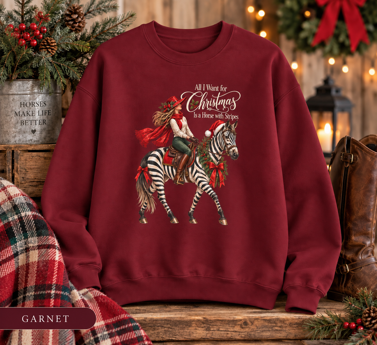 All I Want for Christmas Horse Sweatshirt – Funny Zebra Lover Gift
