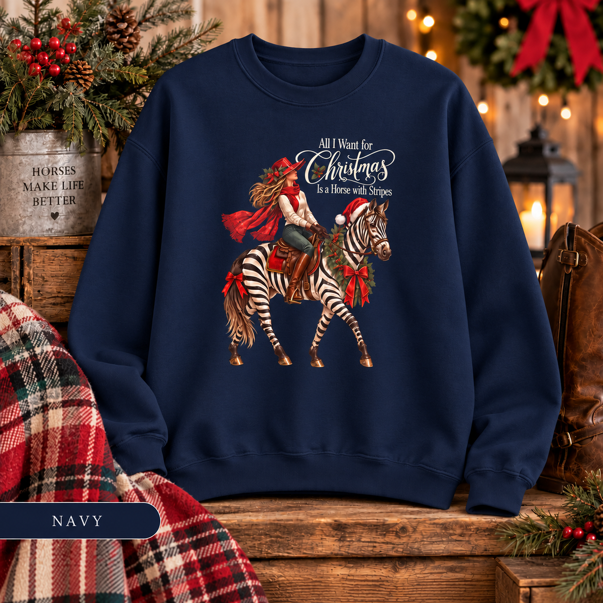 All I Want for Christmas Horse Sweatshirt – Funny Zebra Lover Gift