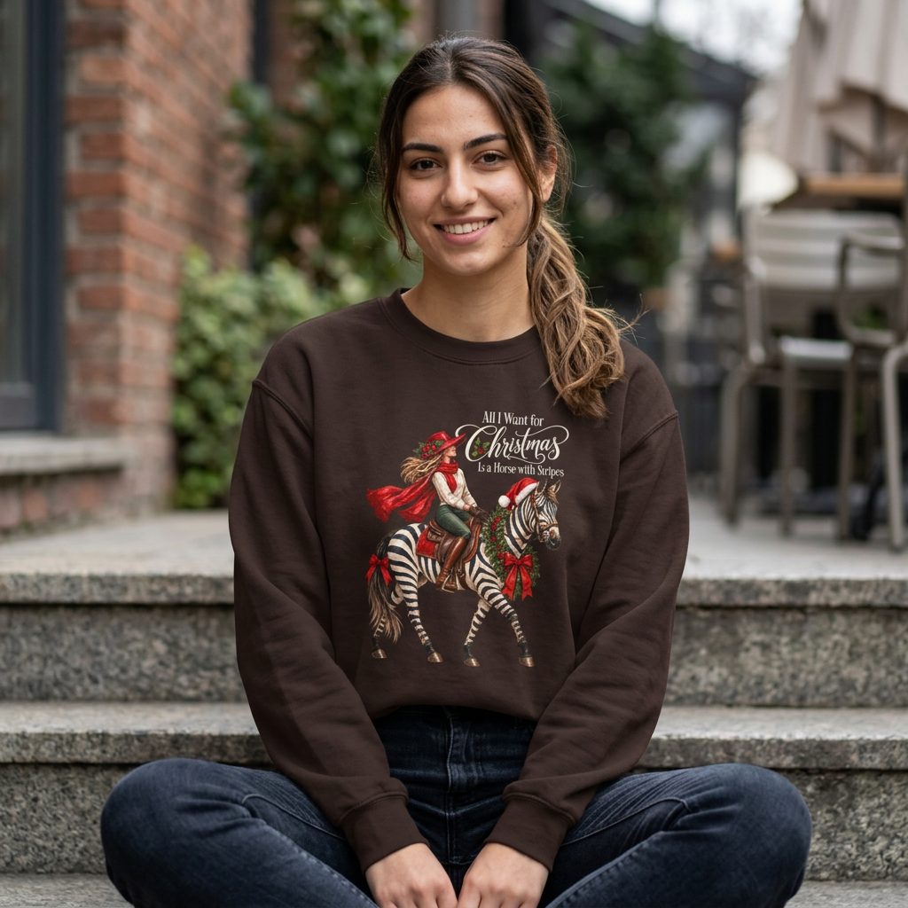 All I Want for Christmas Horse Sweatshirt – Funny Zebra Lover Gift