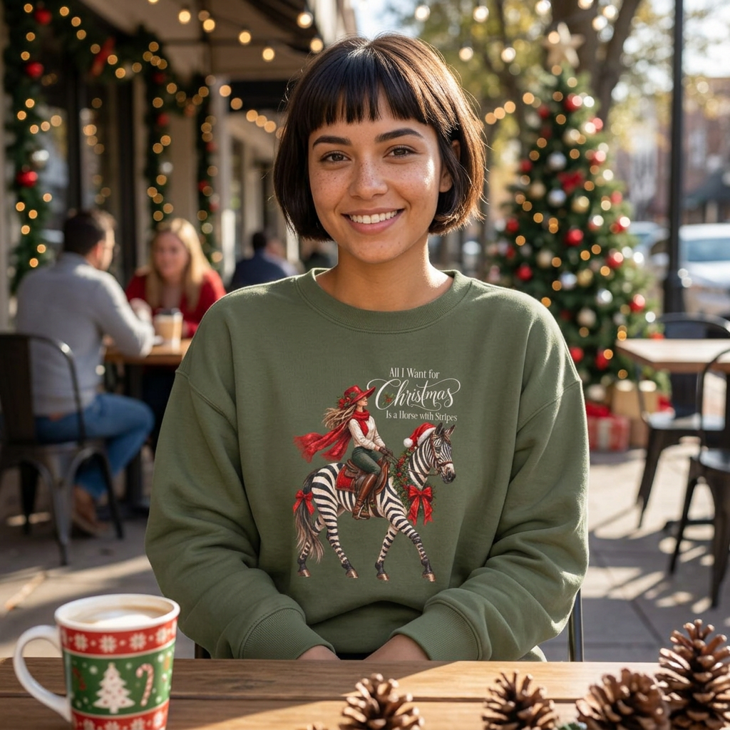 All I Want for Christmas Horse Sweatshirt – Funny Zebra Lover Gift