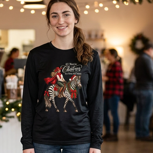 All I Want for Christmas Horse Long Sleeve Tee – Zebra Equestrian Shirt