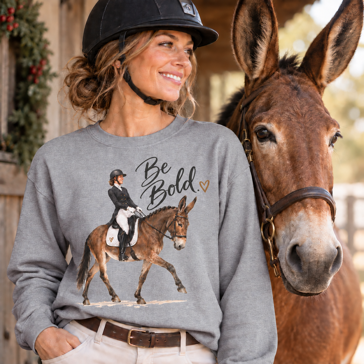 Mule Equestrian Sweatshirt – Be Bold Dressage Rider Crewneck