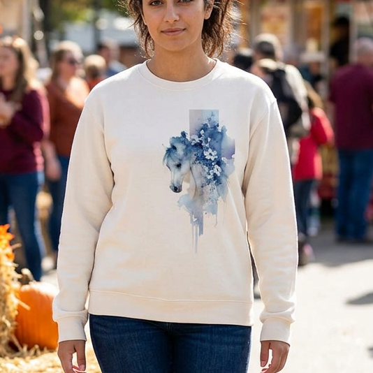 Watercolor Horse Long Sleeve Shirt – Oversized Equestrian Tee