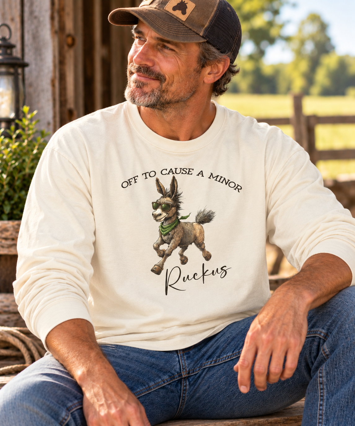 Funny Donkey Long Sleeve Shirt – Off to Cause a Minor Ruckus Comfort Colors Tee