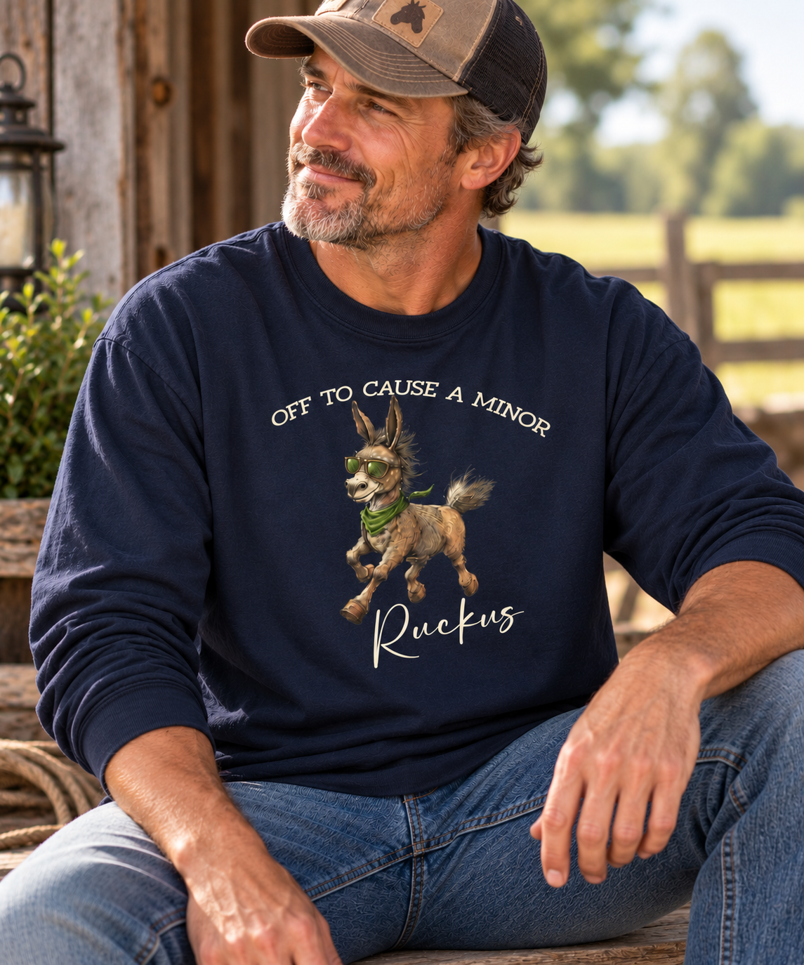 Funny Donkey Long Sleeve Shirt – Off to Cause a Minor Ruckus Comfort Colors Tee