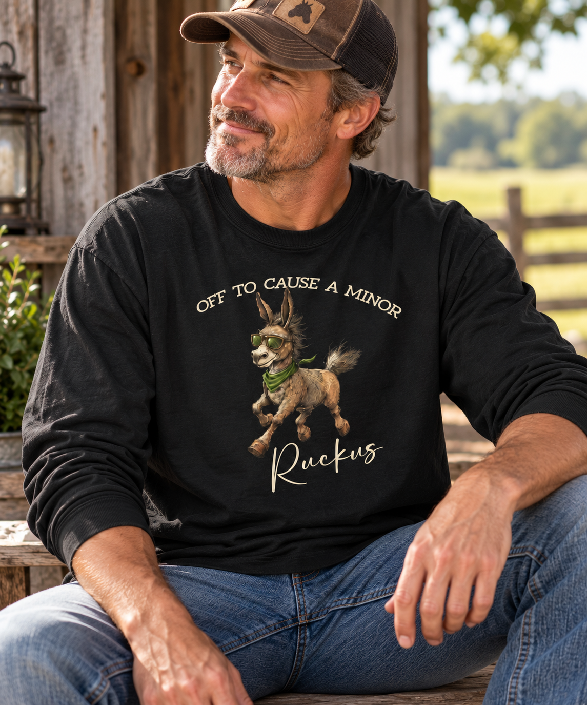 Funny Donkey Long Sleeve Shirt – Off to Cause a Minor Ruckus Comfort Colors Tee