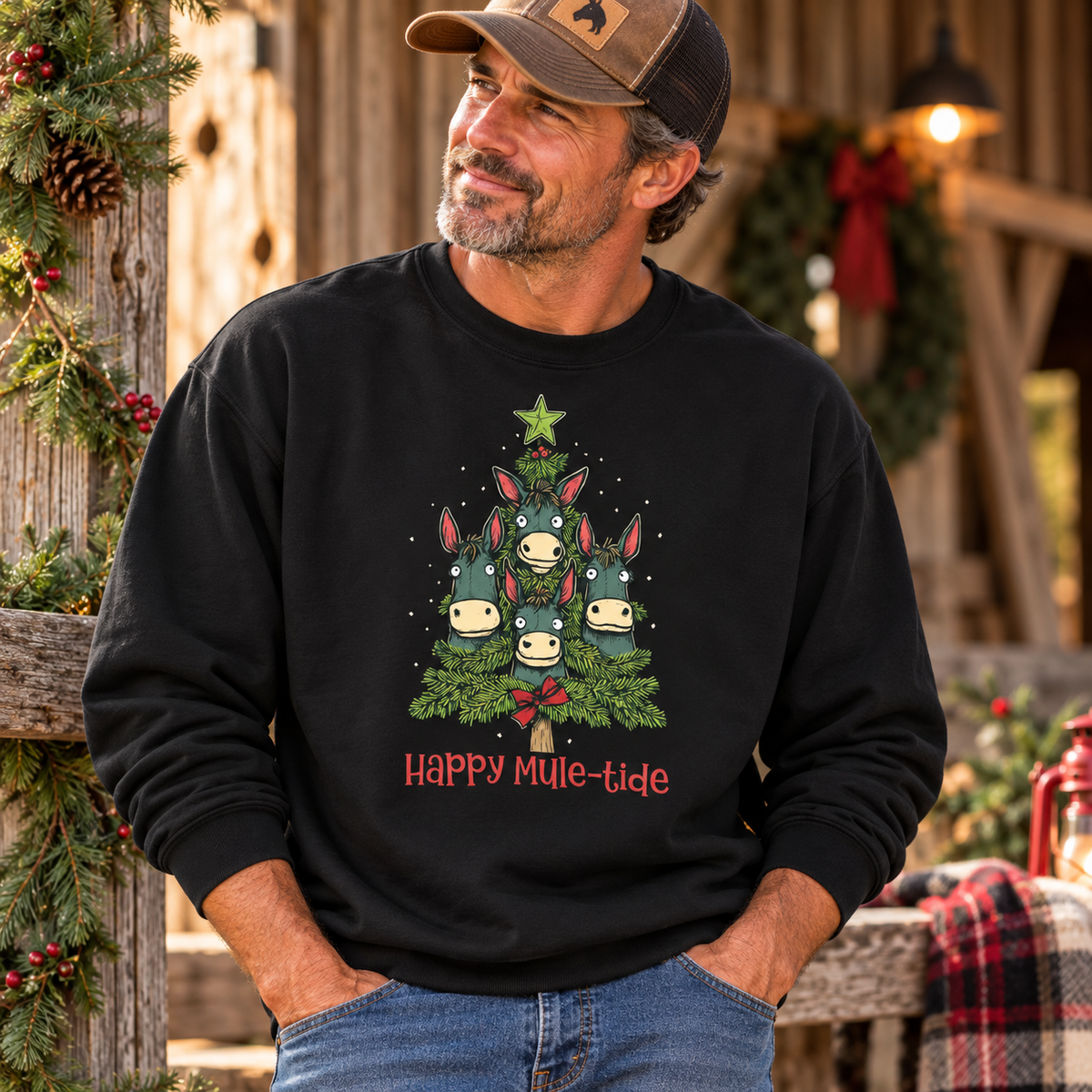 Happy Mule-Tide Christmas Sweatshirt – Funny Mule Christmas Tree Crewneck