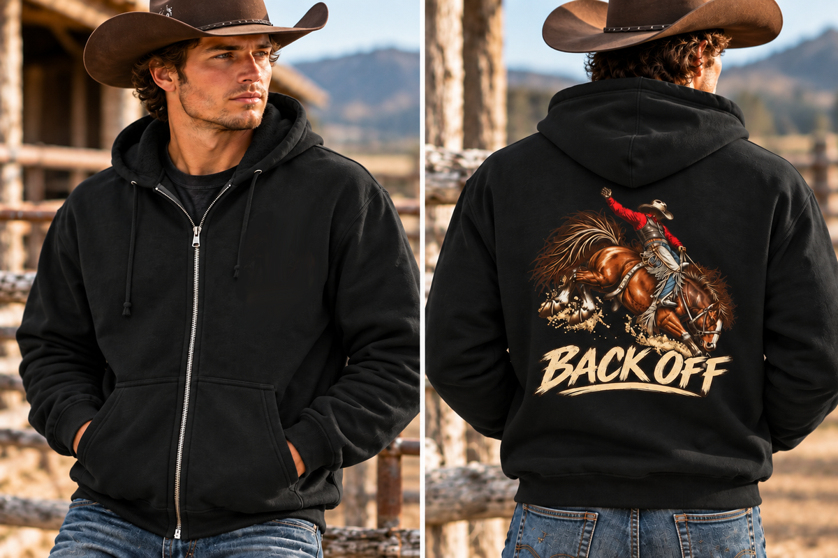 Back Off Rodeo Full Zip Hoodie – Bronc Rider Western Jacket