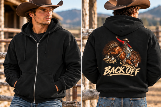 Back Off Rodeo Full Zip Hoodie – Bronc Rider Western Jacket