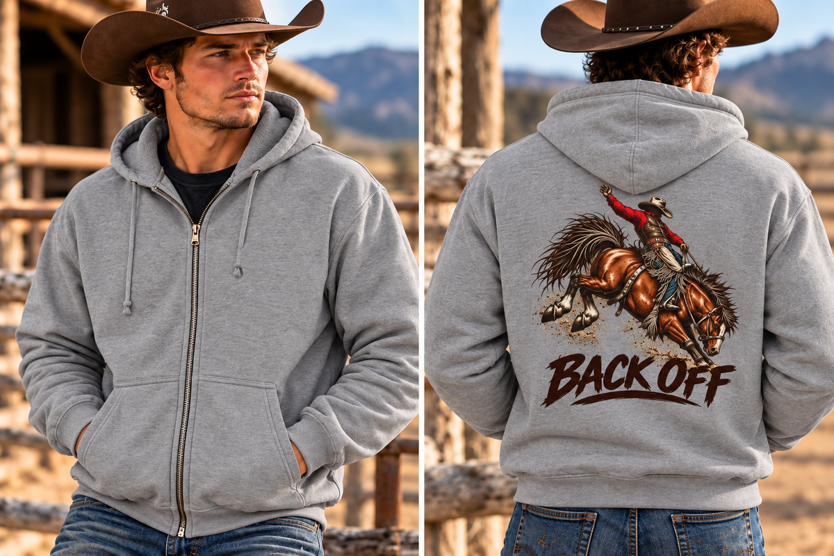 Back Off Rodeo Full Zip Hoodie – Bronc Rider Western Jacket