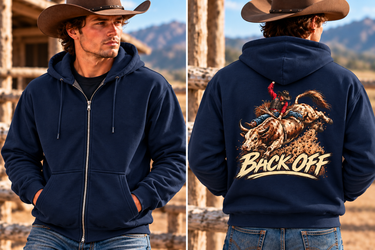 Back Off Rodeo Full Zip Hoodie –  Bull Rider Western Jacket
