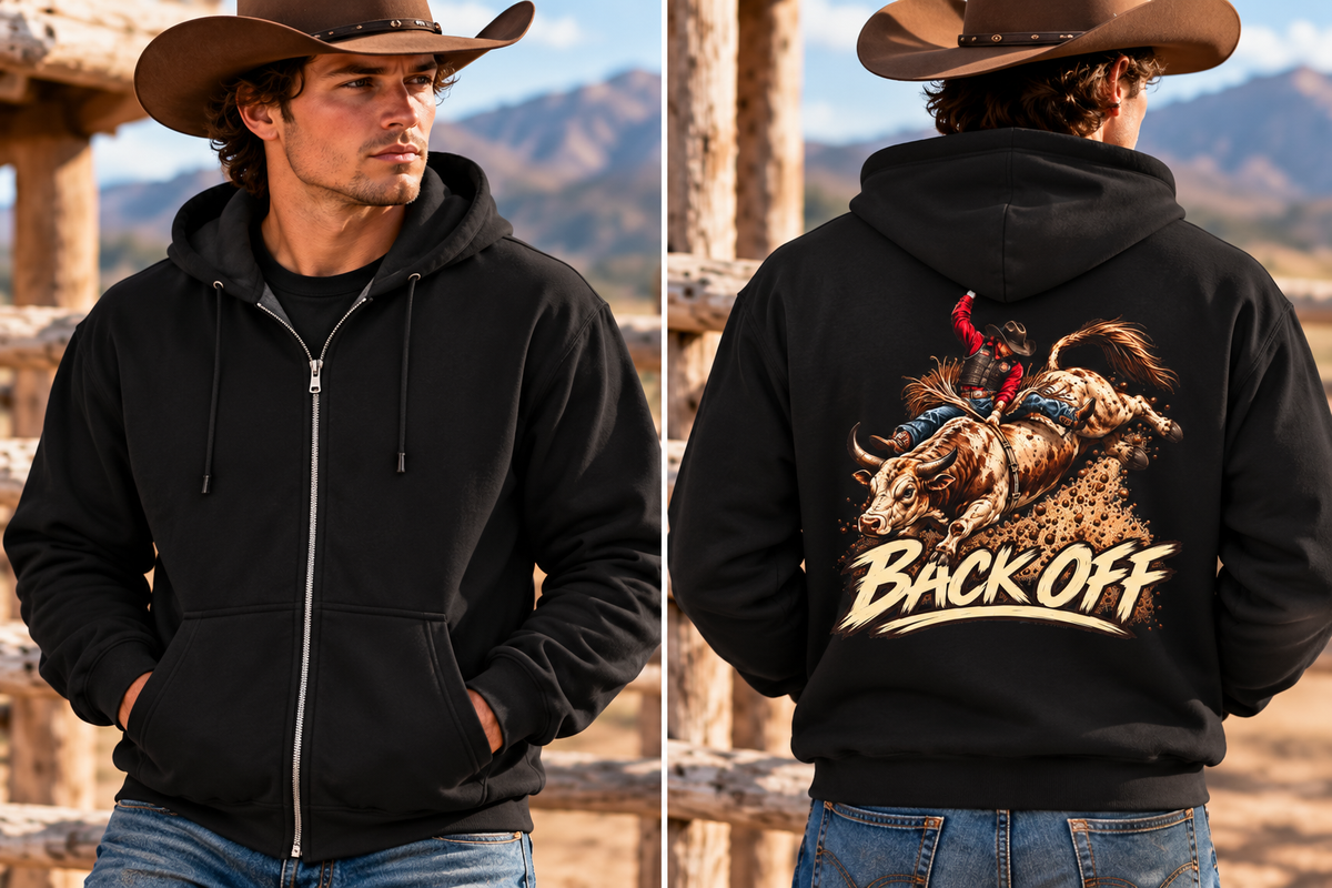 Back Off Rodeo Full Zip Hoodie –  Bull Rider Western Jacket