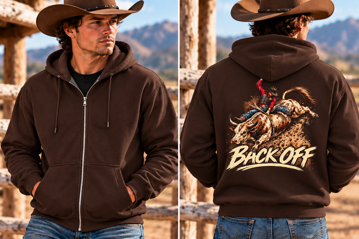 Back Off Rodeo Full Zip Hoodie –  Bull Rider Western Jacket