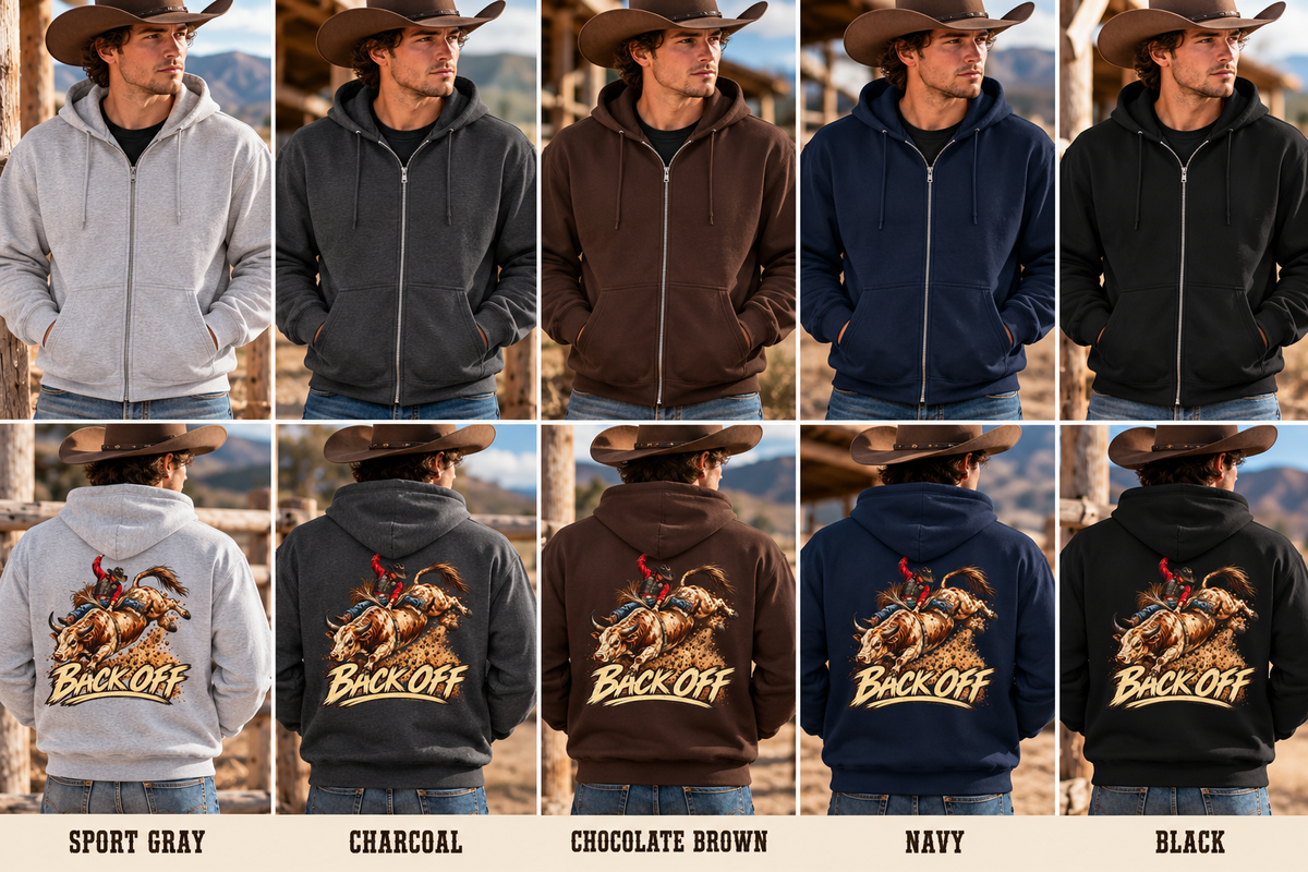Back Off Rodeo Full Zip Hoodie –  Bull Rider Western Jacket