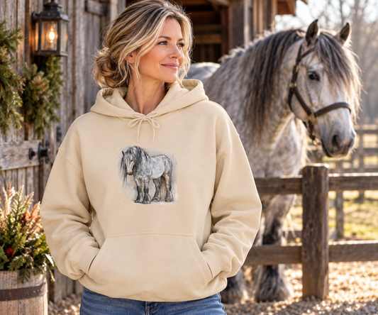 Percheron Horse Hoodie – Gray Draft Horse Watercolor Sweatshirt