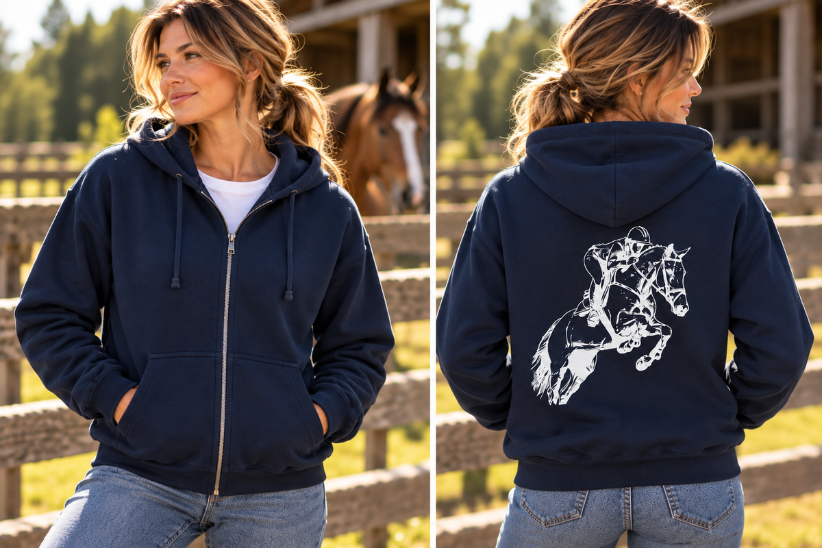 Hunter Jumper Horse Zip-Up Hoodie – Equestrian Jacket