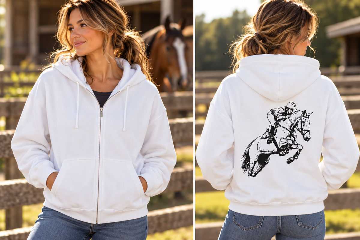 Hunter Jumper Horse Zip-Up Hoodie – Equestrian Jacket