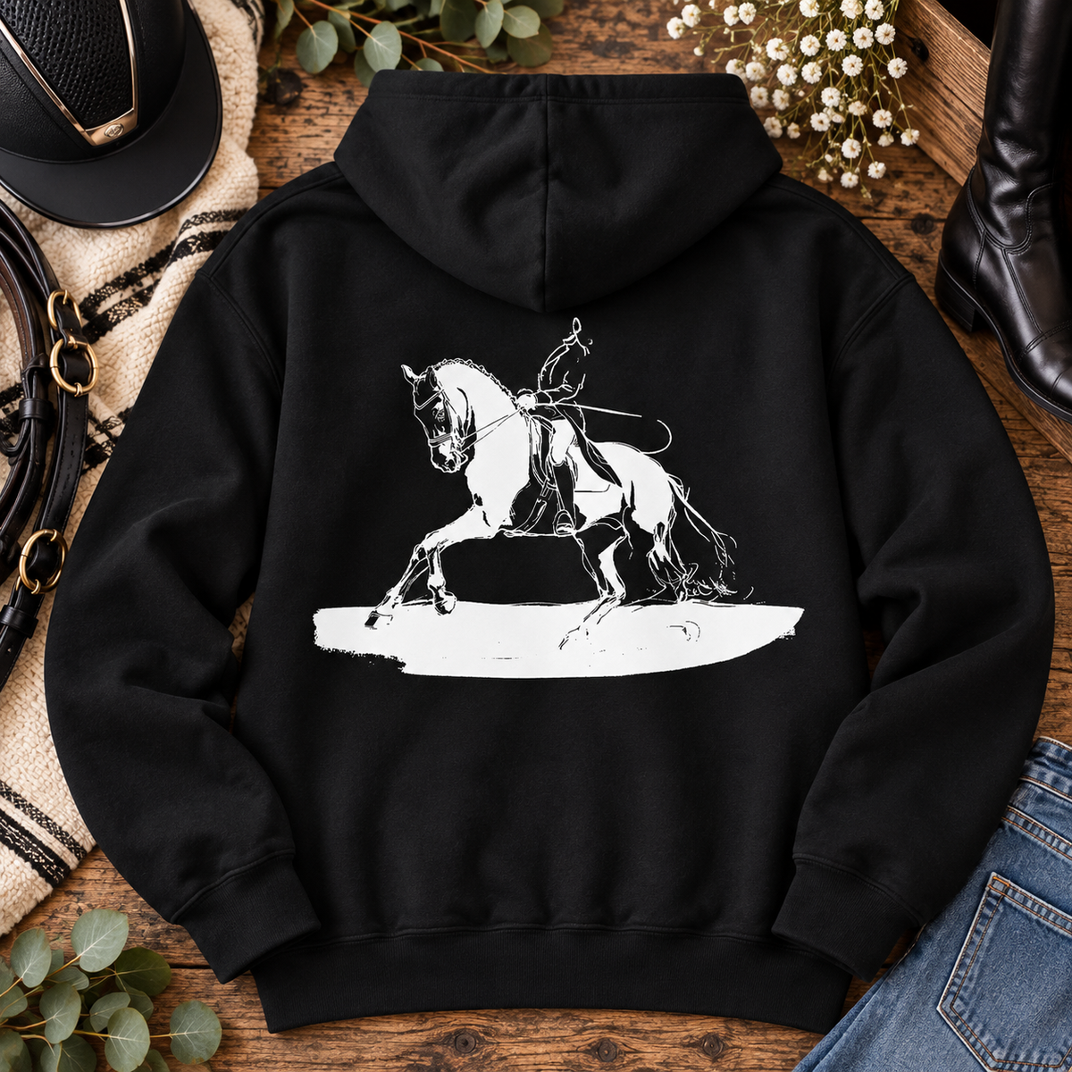 Dressage Horse Zip Hoodie | Personalized Equestrian Full Zip Sweatshirt | Barn Jacket| Horse Show Apparel | Wearable Horse Art Gift