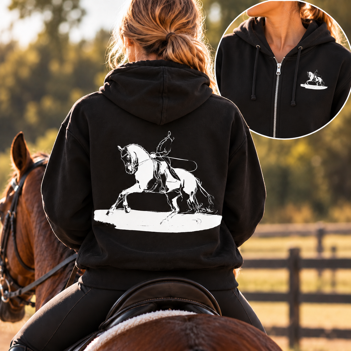 Dressage Horse Zip Hoodie | Personalized Equestrian Full Zip Sweatshirt | Barn Jacket| Horse Show Apparel | Wearable Horse Art Gift