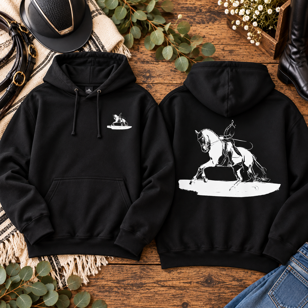 Dressage Horse Traditional Hoodie | Equestrian Pullover Sweatshirt | Horse Art Hoodie | Rider or Trainer Gift