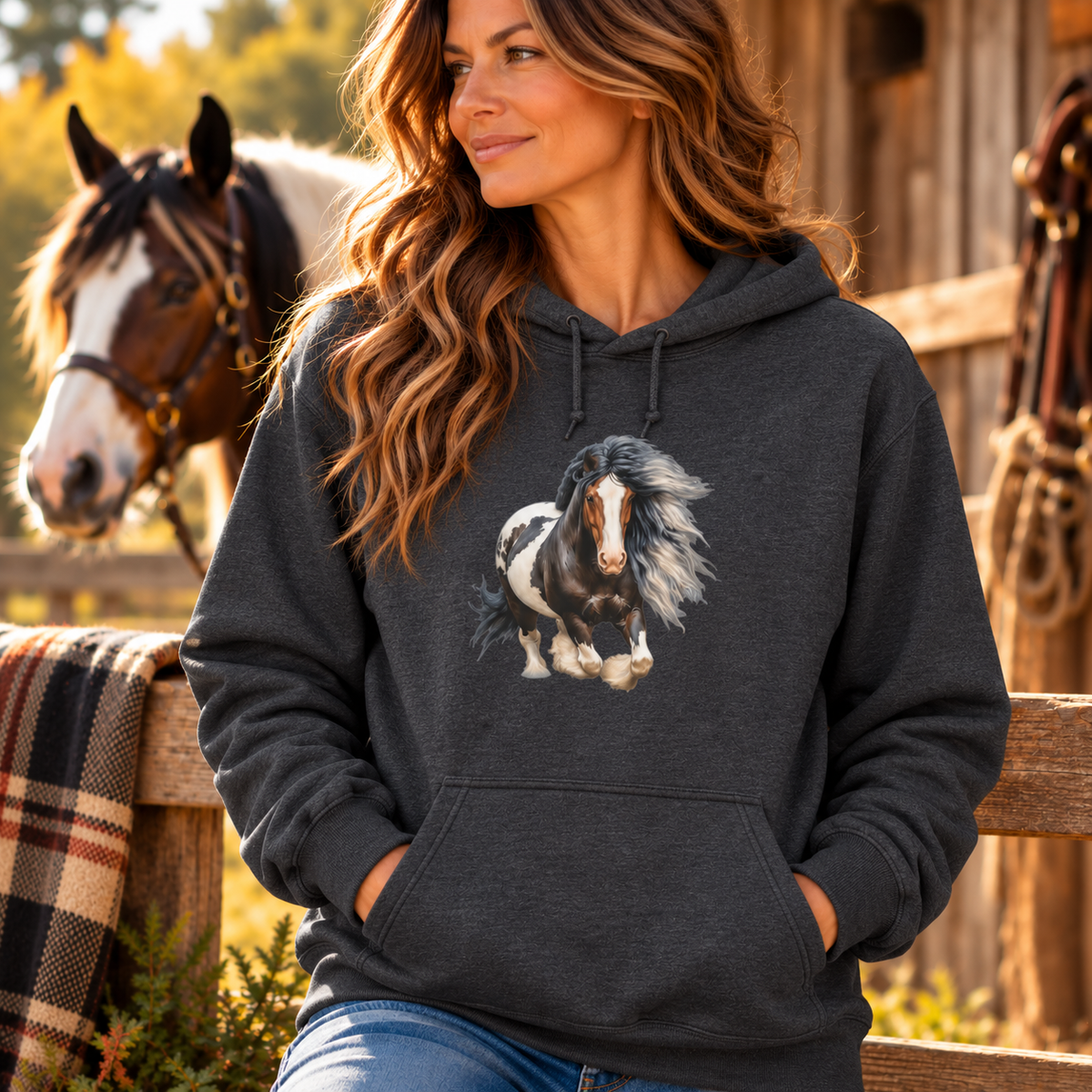 Gypsy Vanner Horse Hoodie – Running Vanner Watercolor Horse Sweatshirt