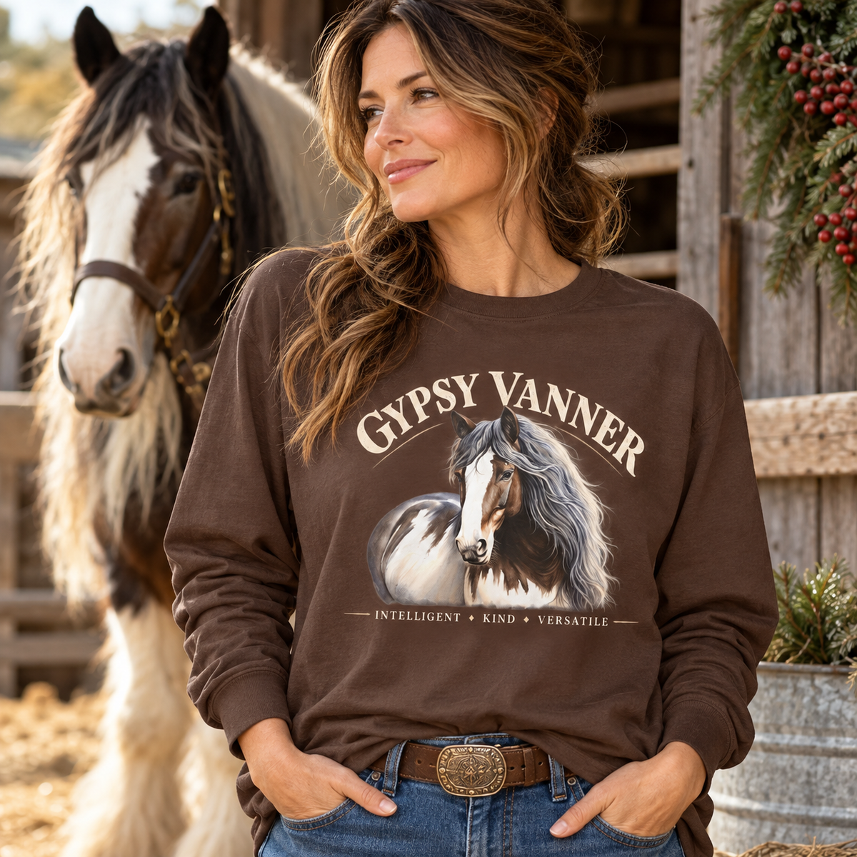 Gypsy Vanner Horse Comfort Colors Long Sleeve Shirt