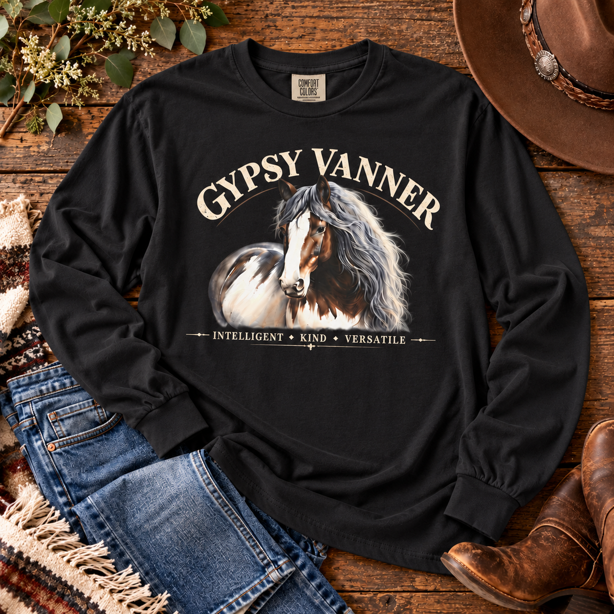 Gypsy Vanner Horse Comfort Colors Long Sleeve Shirt