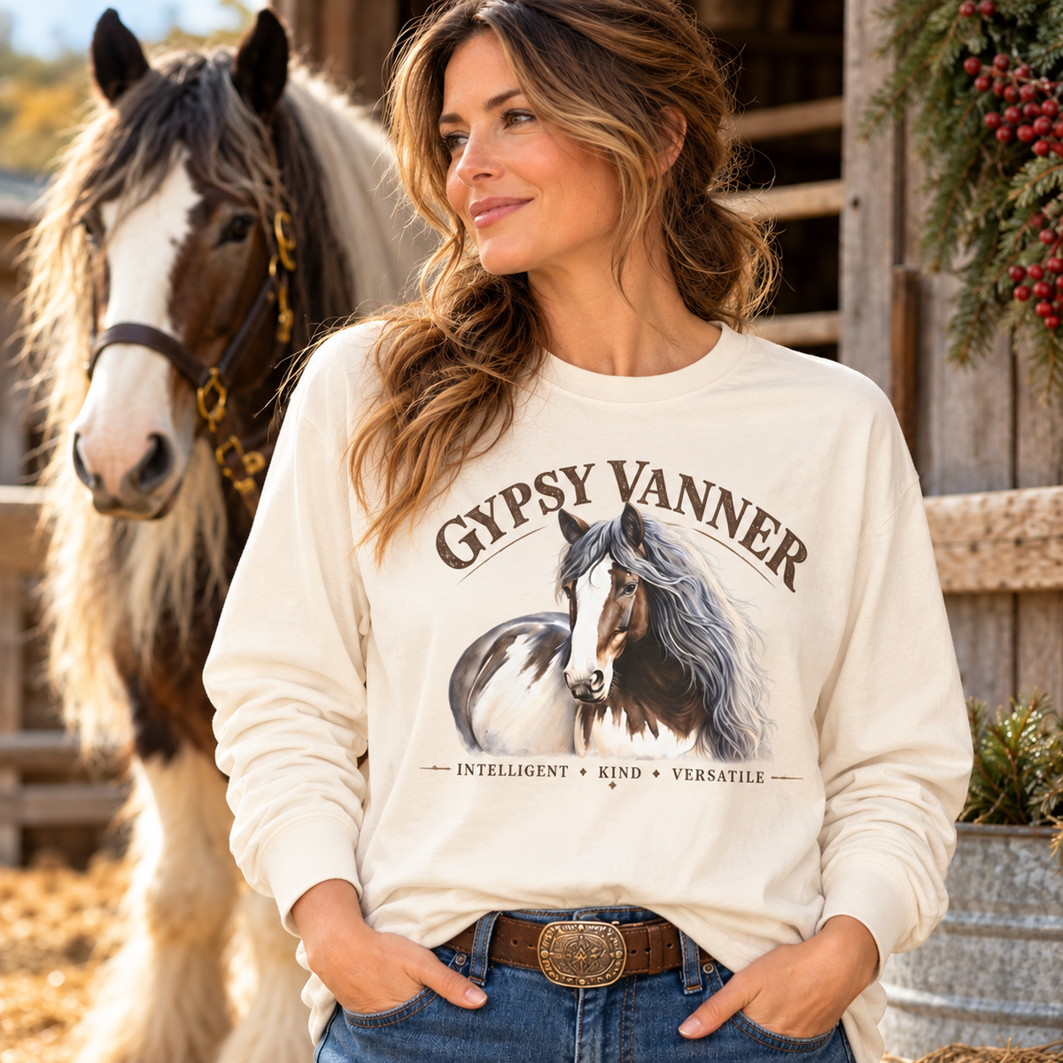 Gypsy Vanner Horse Comfort Colors Long Sleeve Shirt