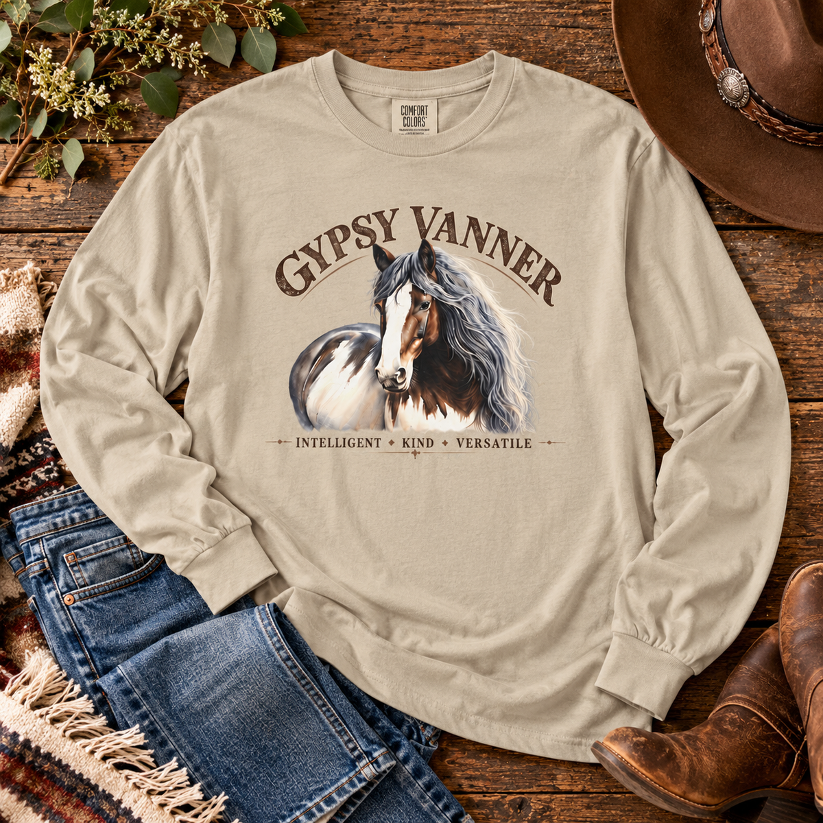 Gypsy Vanner Horse Comfort Colors Long Sleeve Shirt