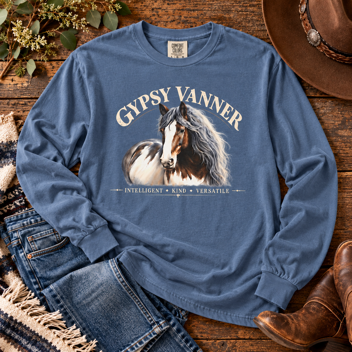 Gypsy Vanner Horse Comfort Colors Long Sleeve Shirt