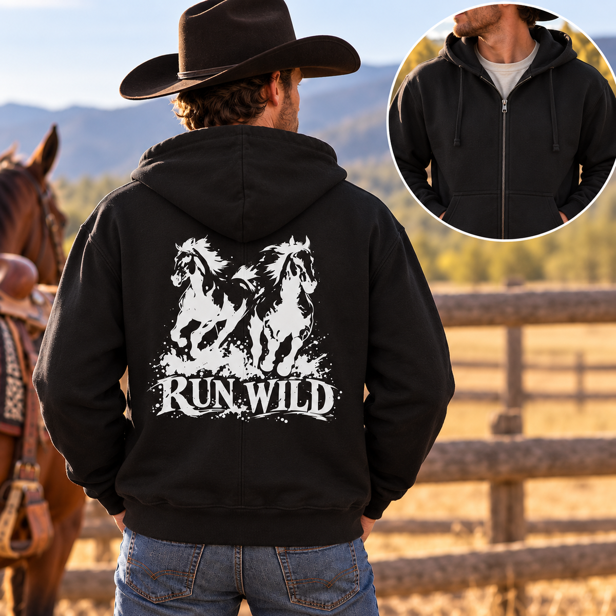 Run Wild Horse Zip-Up Hoodie – Western Horse Jacket