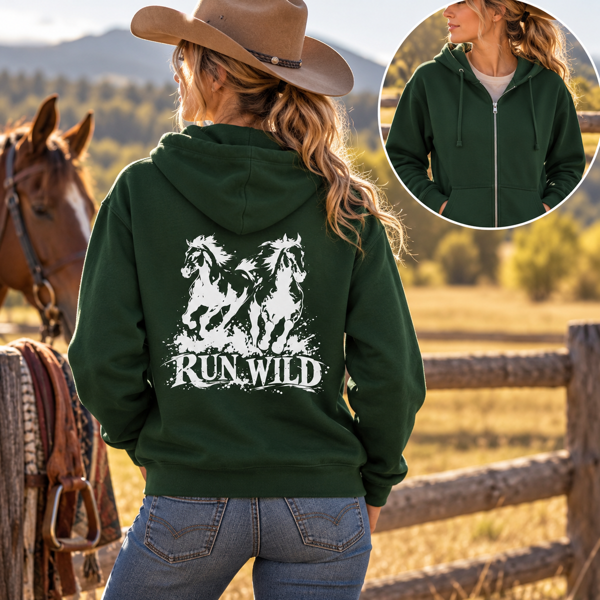 Run Wild Horse Zip-Up Hoodie – Western Horse Jacket