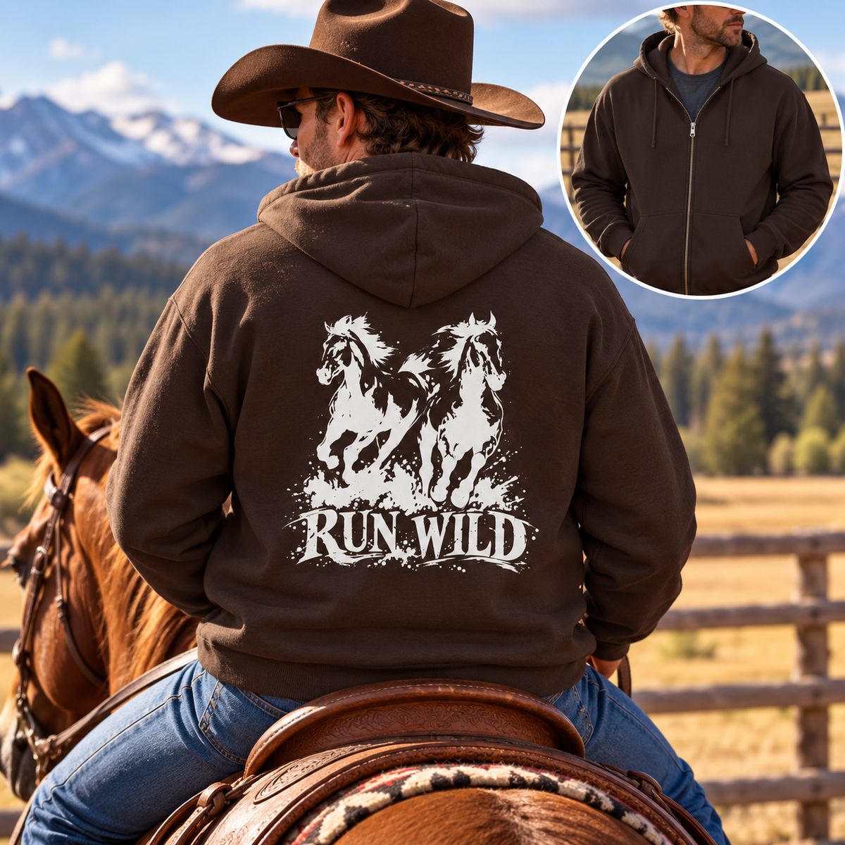 Run Wild Horse Zip-Up Hoodie – Western Horse Jacket