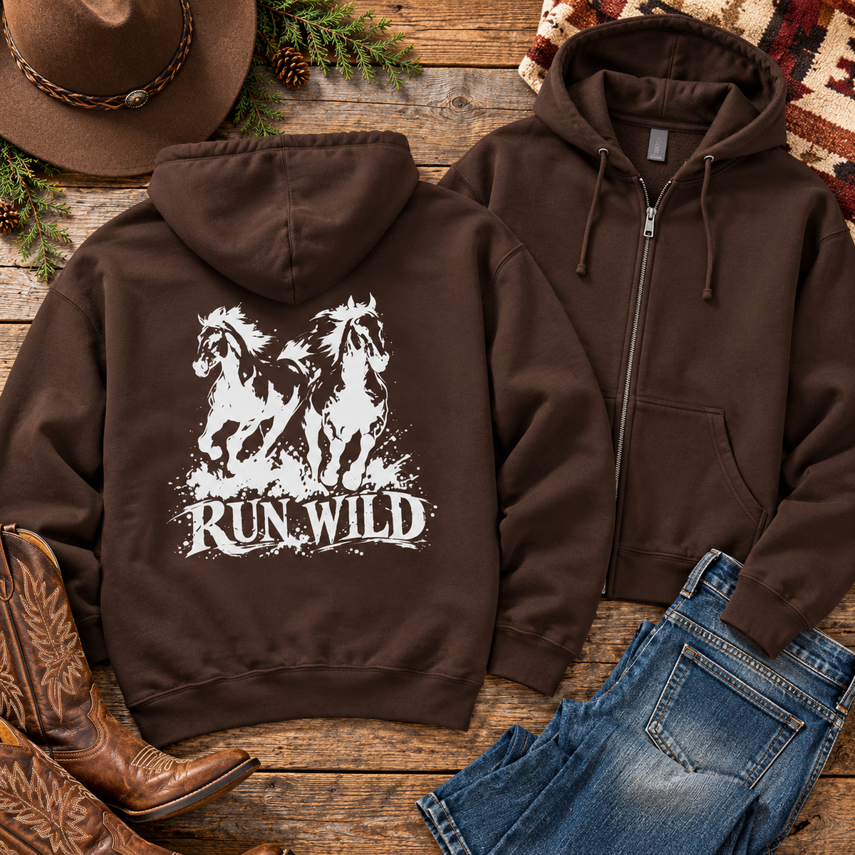 Run Wild Horse Zip-Up Hoodie – Western Horse Jacket